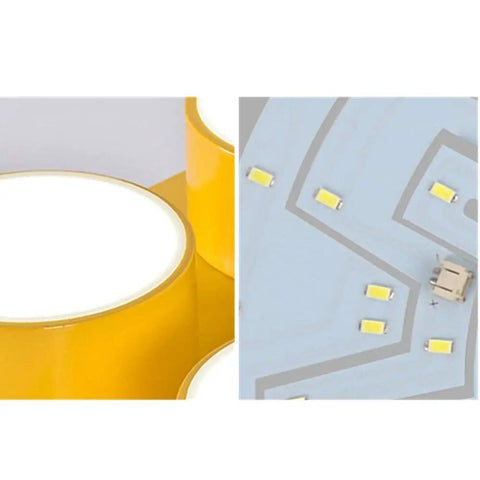 Close-up of Modern Kid Friendly Kids Room Flush Mount Ceiling Light Fixture with acrylic block detail and LED components.