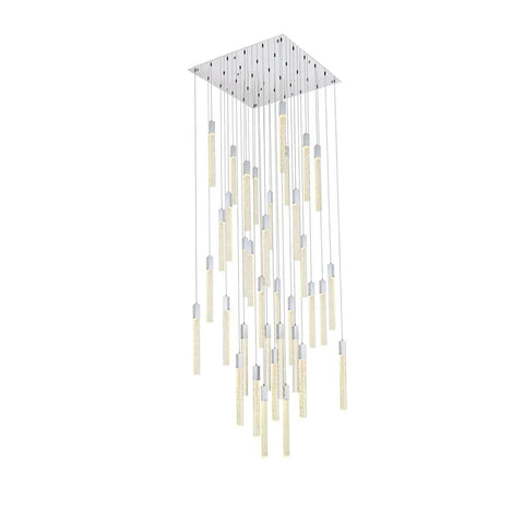 Premium Sleek Modern 36 Light Chrome Ceiling Pendant delivering big time glam with genuine crystal drops for indoor home decor Weston Collection.