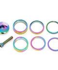 Colorful Headset Spacers And Stem Cap Set For 28.6mm Bike Stem With 2mm, 5mm And 10mm Spacers And Install Screws, anodized colorway