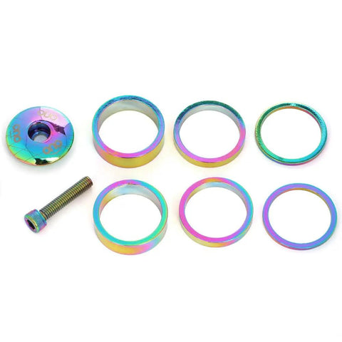 Colorful Headset Spacers And Stem Cap Set For 28.6mm Bike Stem With 2mm, 5mm And 10mm Spacers And Install Screws, anodized colorway