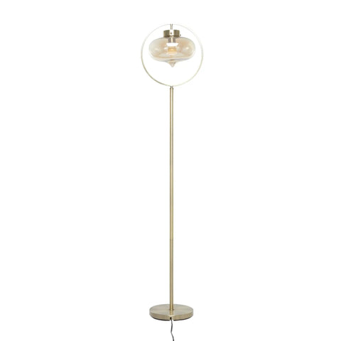 Gold Metal Floor Lamp With Hanging Glass Shade For Living Room, Tall 65 Inch Standing Lamp, Contemporary Modern Design