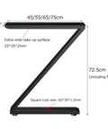 Pair Of Heavy Duty Metal Table Legs For DIY Projects, Industrial Z Shape Frame with dimensions 72.5cm height and 25cm width.