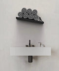 Floating Toilet Paper Shelf Organizer For Bathroom Wall Mount Tilted Holder For Tissue Rolls Wipes Towels And More Sisyphus Black above sink