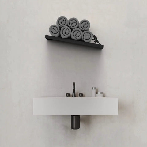 Floating Toilet Paper Shelf Organizer For Bathroom Wall Mount Tilted Holder For Tissue Rolls Wipes Towels And More Sisyphus Black above sink