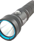Rechargeable 2000 Lumen Dive Flashlight Beast for scuba and night exploration, black textured body with blue accent and power button