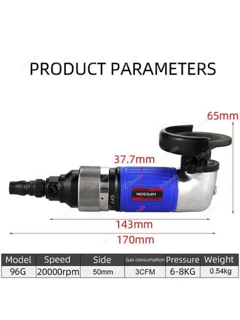 Tough As Nails 2 Inch 50mm Pneumatic Angle Grinder With Adjustable Power Dial, 0.54kg, used for precise automotive grinding.