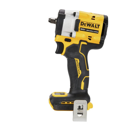 Side view of Atomic 20V Max Three Eighths Inch Cordless Impact Wrench with Hog Ring Anvil, tool only, showcasing compact design.