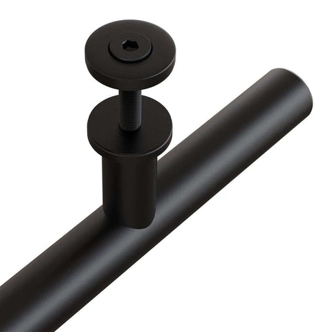 Heavy Duty 22 Inch Extra Long Pull Barn Door Handle Set In Frosted Black Finish close-up of ergonomic round design
