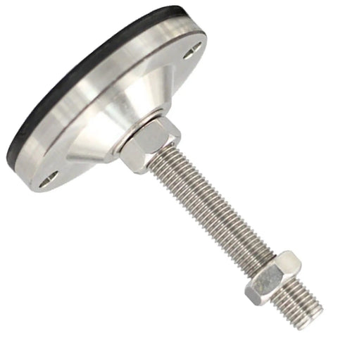 Heavy Duty Adjustable Furniture Leveling Feet Pair Thick Carbon Steel Threaded Base Stabilizer close-up view of threaded base and rubber grip.