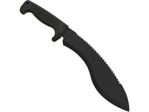 Kukri 13 Inch Survival Machete With Back Edge Saw Stainless Steel Blade Textured Handle Nylon Sheath displayed.