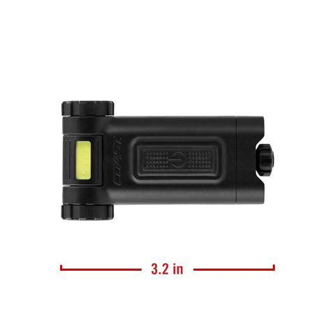 Top view of Magnetic LED Clip Light With Dual Color White And Red Beams, 80 Lumen, Beam Rotation, compact black, 3.2 inches