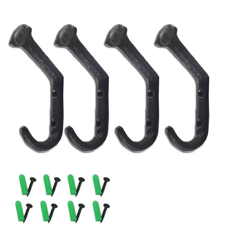 Rustic Cast Iron Wall Mount Coat Hooks Set Of 4 For Entryway with screws and anchors, farmhouse style, heavy duty hooks