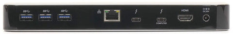 Thunderbolt 3 Dock Hub With 87w Fast Charging And Hdmi 2.0 Output Plus Five Usb 3.0 And Two Thunderbolt Links rear view showing ports.