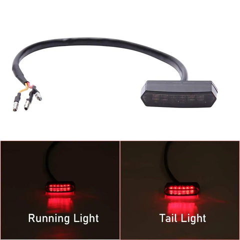Dope Mini Motorcycle Tail Light LED Blinker License Plate Light Universal Black Auxiliary Indicator For Electric Bikes Bobbers Cruisers ATVs Dirt Bikes Quads And More Easy Install With 3M Adhesive No Drilling. black wired LED tail light with running and tail light glow