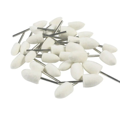 Cone-shaped Pro Grade Wool Felt Polishing Bits Set for Rotary Tools with 3/32 inch shank, multiple sizes for polishing metal and jewelry.