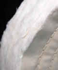 Close-up of Two Pack Beefy Extra Thick White Cotton Buffing Wheels Eight Inch Diameter with Five Eighth Inch Arbor Hole