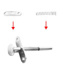 Two Piece Stainless Steel Spring Plunger Latch Lock Set 6.5 By 80 Mm showing components including latch, plate, and spring.