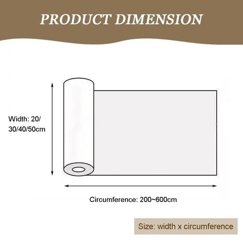Diagram showing dimensions of Wide Green PVC Conveyor Belt For Packaging Lines And Home Use, width options 20/30/50 cm.