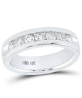 14kt White Gold Mens Diamond Channel Set Wedding Band Ring Featuring 1 Cttw Round Stones Si3 Clarity G H Color, side view with polished finish.