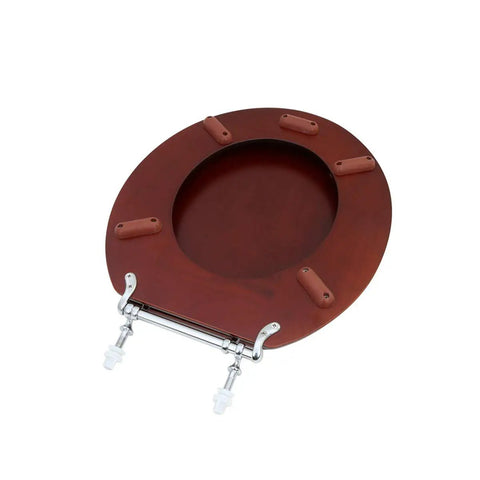 Cherry Finish Wooden Toilet Seat With Chrome Hinges And Non Slip Bumper For Round Toilets Durable Hardwood Comfort Tarnish Resistant