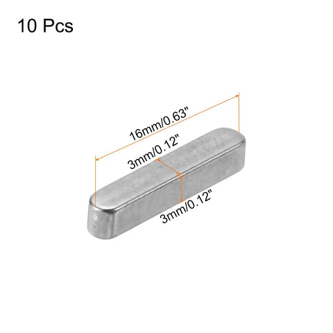 10 Pack Round Ended Feather Keys 3x3x16mm Stainless Steel Shaft Key Stock For Shaft Type Fastening Connection And Precise Mechanical Fit