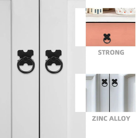 Set Of Four Black Round Ring Cabinet Pulls Handles For Closet Doors Dressers TV Cabinets Kitchen Hardware Modern Drawer Pulls For Smooth Feel Durable Build And Easy Smart Home Storage