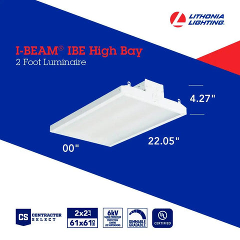 Workhorse High Bay LED Shop Light 12,000 Lumens Daylight 5000K Dimmable MVOLT 120-277V in 2-foot size with I-BEAM design.