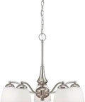 Five Light Chandelier With Arms Down, 60W Max A19 Bulbs, Frosted Glass Shades, Brushed Nickel Finish, Dope Transitional Ceiling Fixture