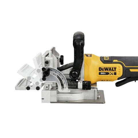 20V Max XR Brushless Biscuit Joiner Tool Only With Dual Rack And Pinion Fence for precise adjustments, side view