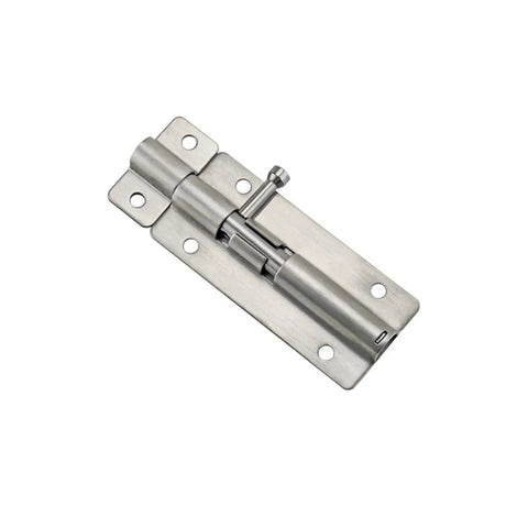 Heavy Duty 304 Stainless Steel Door Bolt Buckle For Home Safety And Security Plus Indoor Spring Hinge Pin Set, shiny metal finish.
