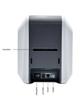 Back view of Heavy Duty Id Card Printer Kit Featuring Slick Edge To Edge Color Duplex Prints And Bulletproof Metal Frame with ports.