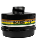 40mm Replacement Filter Canister With Activated Carbon For Respirators, fights organic vapors, inorganic vapors, acidic gases and ammonia, plus 99.97 percent particulates, industry standard 40mm attachment, compatible with NB ST series, product image showing black canister with label.