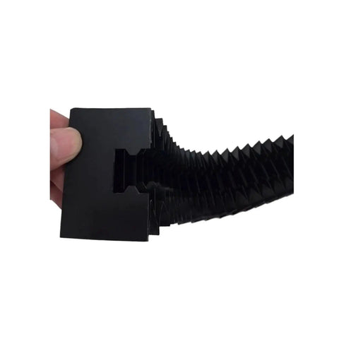 Durable CNC Linear Guide Bellows Cover Shield for Compatible Rails being held, showing accordion structure.