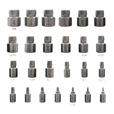 Rock Solid 25PC British System Screw Extractor Kit Made From Tough Molybdenum Steel For Torquing Stubborn Hex Bolts And Studs On Classic UK Spec Cars, assorted sizes