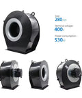 G3G280Br04M7 Bad Boy Centrifugal Fan With Slick Brushless Servo Motor, 280mm size, 400V voltage, used for industrial ventilation.