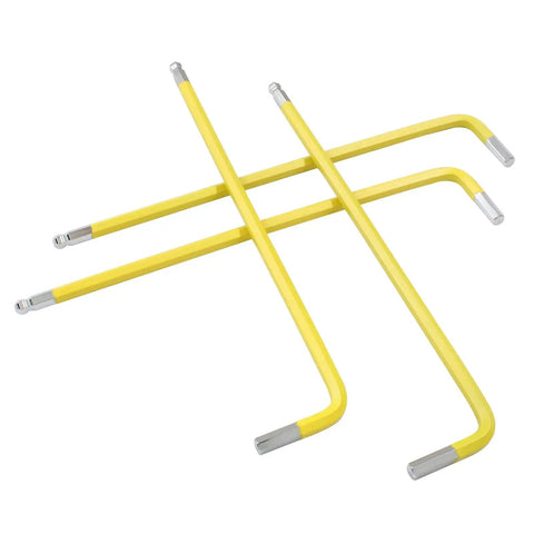 Beefy Ball End Hex Key Set 4mm 4 Pieces Long Arm L Shaped Allen Wrenches In S2 Steel Anti Rust Durable Repair Tool visible with yellow handles
