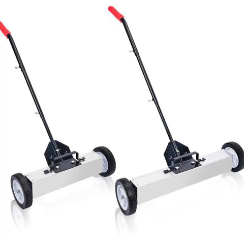 24 Inch Pick Up Sweeper With Sturdy Aluminum Alloy Handle For Workshop Iron Debris Collection, Adjustable Handle Extends From 70Cm To 113Cm, Smooth Gliding Wheels For Easy Metal Cleanup On Any Surface, Reliable And Efficient Tool For Shops