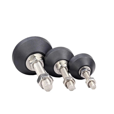 Heavy Duty Adjustable Leveling Feet For Furniture And Machinery Rust Proof Nylon Steel Glide Pads with Swivel Ball Base, sizes 50mm, 40mm, and 30mm.