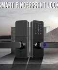 Smooth Operator Keyless Entry Door Lock featuring bright illuminated touchscreen keypad and app remote unlocking, sleek black design.