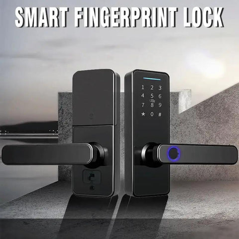 Smart Door Lock With App Remote Unlocking Keyless Entry Electronic Deadbolt Featuring Responsive Illuminated Touchscreen Keypad with black finish and keypad.