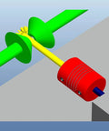 Aopin flexible beam coupling 10mm to 10mm; red motor coupler on yellow shaft connected to green drive shaft