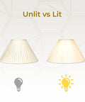 Beige Empire Side Pleat Lamp Shade 7 Inch Top 20 Inch Bottom 12 One Half Inch Height For Table Lamps unlit vs lit view