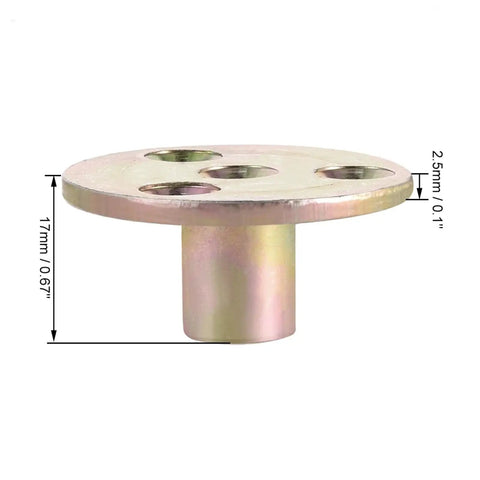 30Pcs M6 M8 M10 Brad Hole Tee Nuts with beefy round base showing dimensions, carbon steel, zinc plated.
