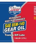 Heavy Duty 85W-140 SAE Gear Lubricant One Gallon Jug showing product information and features for trucks and rear differentials.