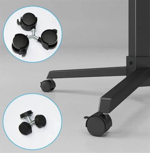 Hassle Free Stainless Steel Mobile Standing Desk With Multifunctional Computer Table Setup featuring wheels for mobility.