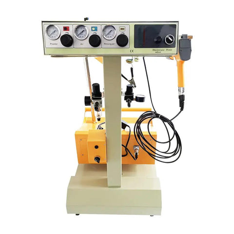 Badass Electrostatic Powder Coating Gun And Spray Paint Machine For Metal Projects 110V with adjustable settings and mobile cart.