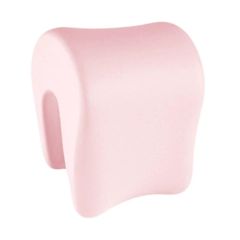 Light pink neck support memory foam pillow shaped for office chair and desk comfort, adjustable slow return headrest cushion.