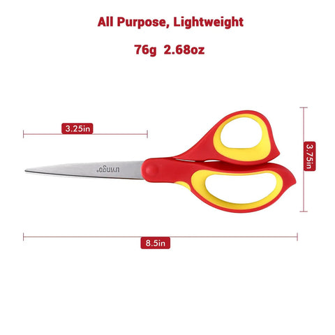 Left Handed 8.5 Inch Heavy Duty Scissors 3 Pack, all-purpose scissors with stainless steel blades and red-yellow grip