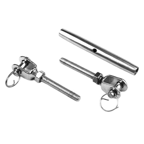 Heavy Duty 304 Stainless Steel Jaw Turnbuckle Closed Body Design For Marine Rigging And Outdoor Construction Projects Built Tough No Frills Cable Tension Adjuster Workhorse Gear in a detailed arrangement.