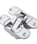 Close-up of one hinge from the Two Pack Three Dimensional Hidden Door Hinges For Wooden Doors Heavy Duty 180 Degree Inside And Outside Opening Smooth Quiet Operation Rust And Corrosion Resistant Durable Build